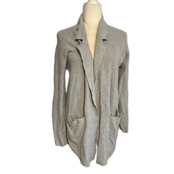 loft solid gray knit collar long sleeve open front cardigan cotton nylon Small - Picture 1 of 4